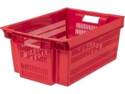 Ящик пластиковый с перфорированными стенками и сплошным дном, 600х400х250 мм, красный [125-1]