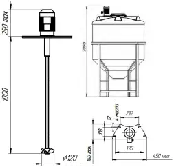 Емкость ФМ 1000 белый в обрешетке N с пропеллерной мешалкой